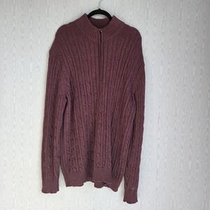 IZOD‎ 1/4 Zip Cable Knit Sweater Mens XXL Mock Neck Burgundy Preppy Outdoors